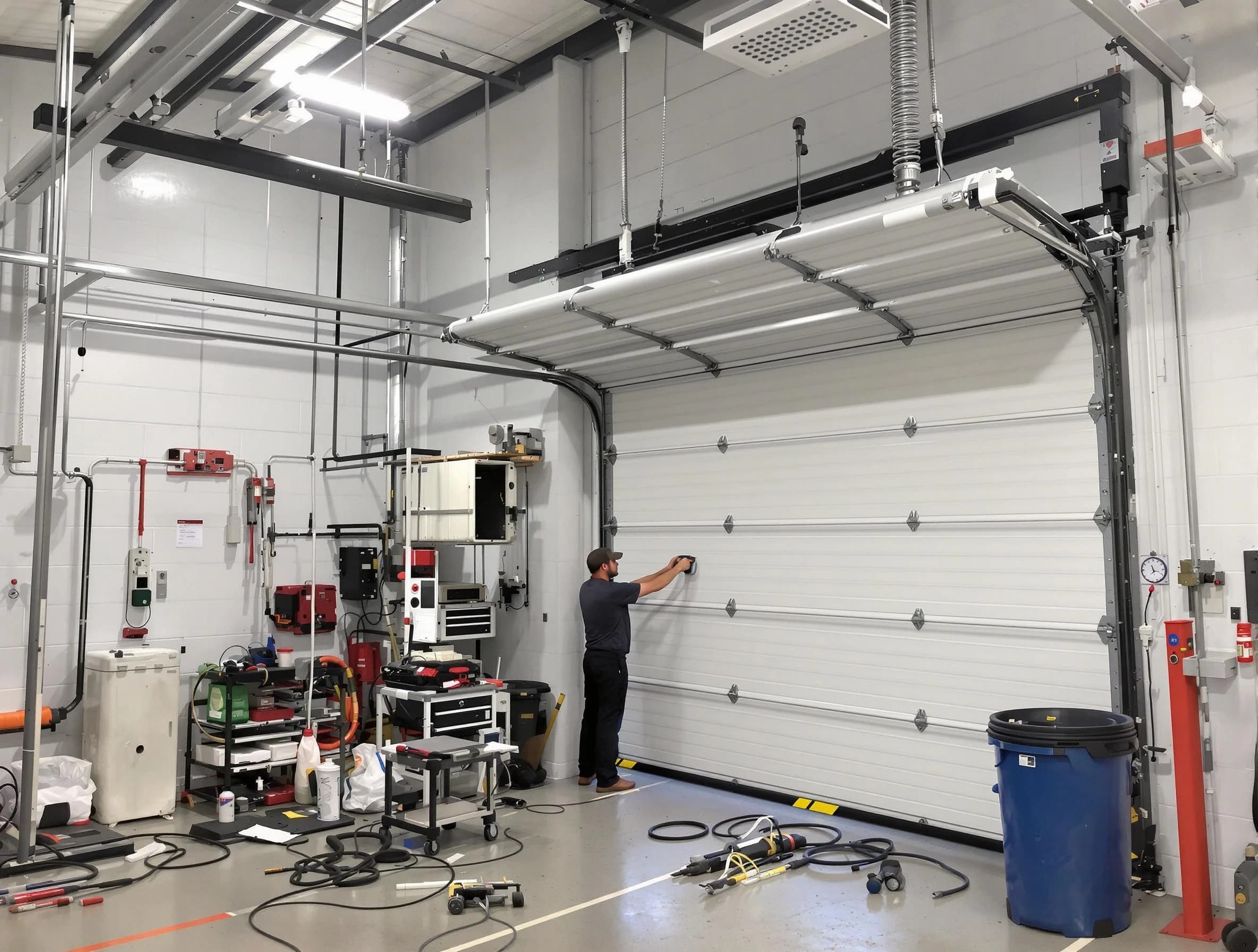 Dunwoody Garage Door Repair certified technician performing commercial door repair at a Dunwoody business facility