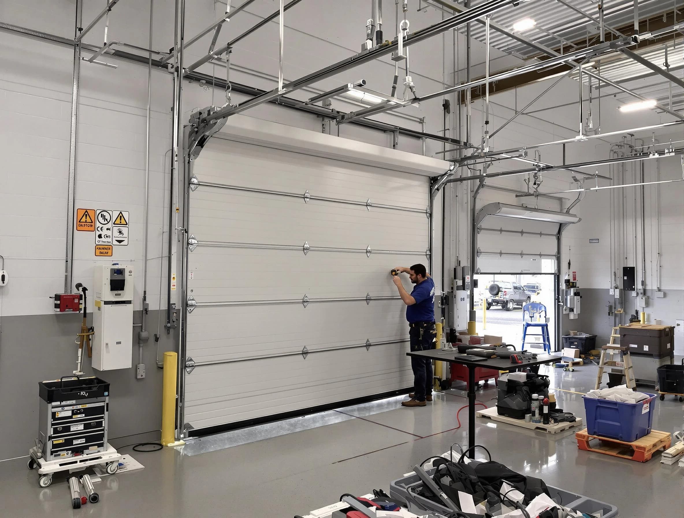 Commercial garage door repair being performed by Dunwoody Garage Door Repair expert in Dunwoody
