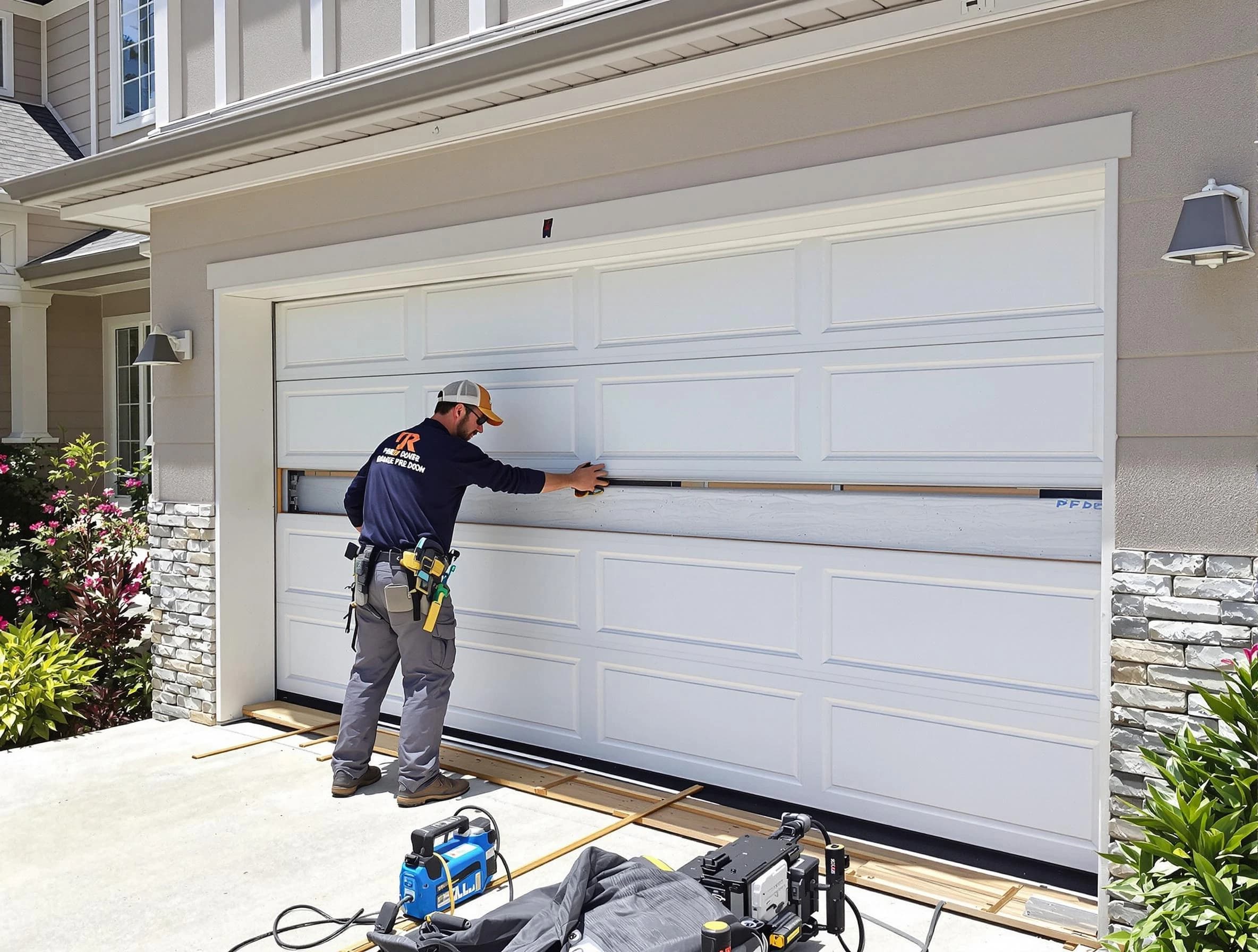 Dunwoody Garage Door Repair team performing complete garage door replacement at Dunwoody residence