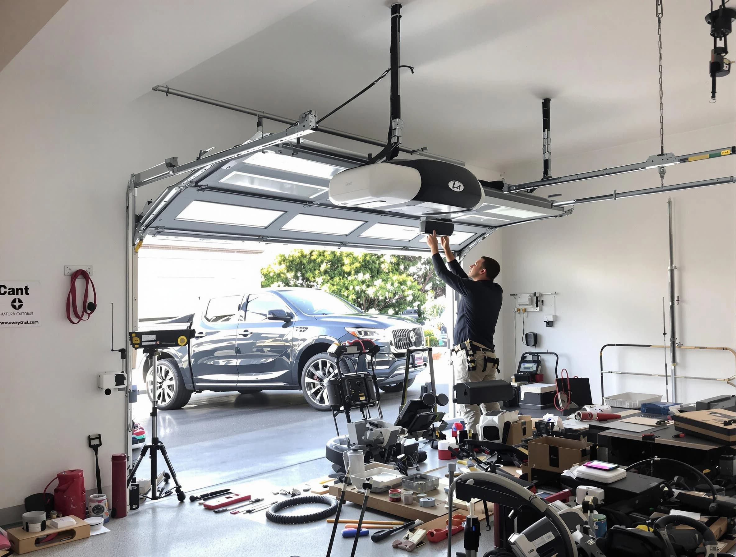 Dunwoody Garage Door Repair specialist installing smart garage door opener system in Dunwoody home