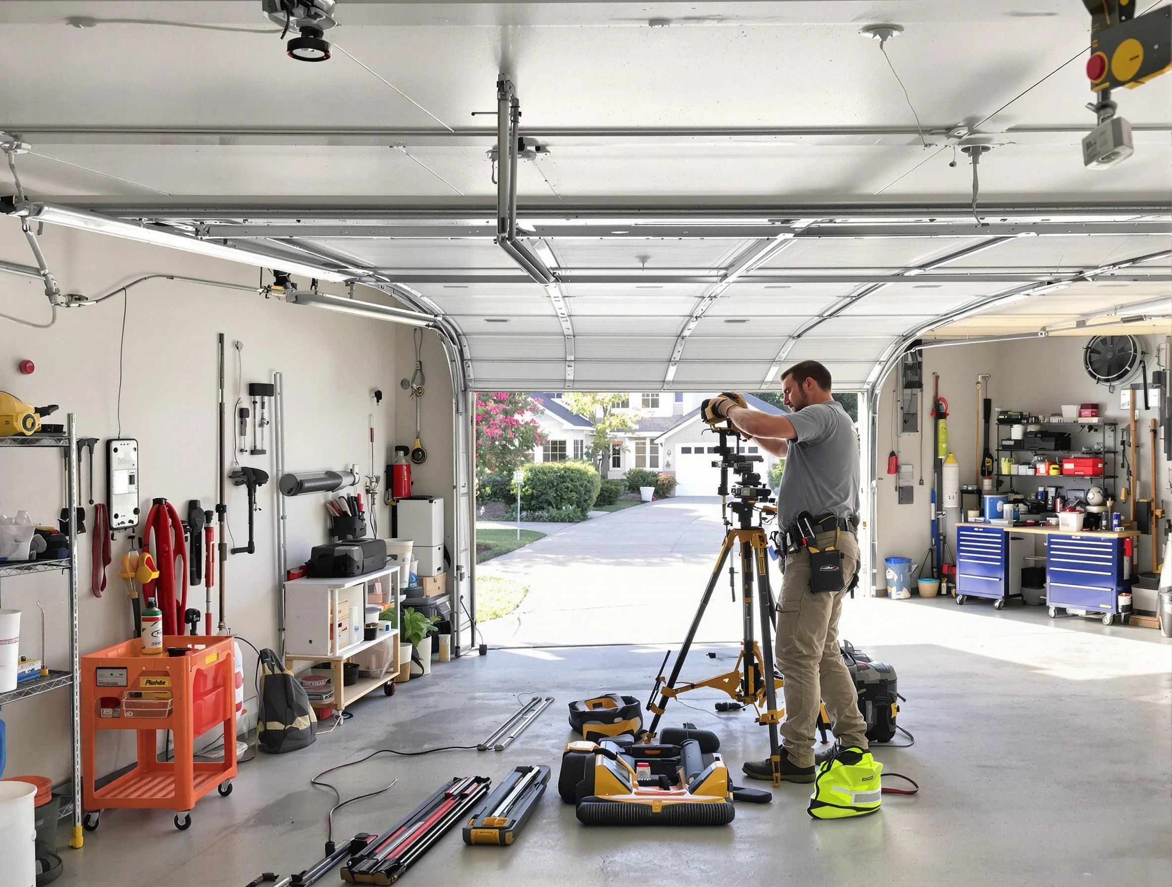 Dunwoody Garage Door Repair specialist performing laser-guided track alignment in Dunwoody